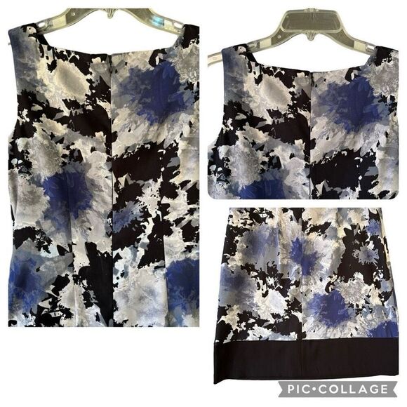 AB Studio Blue Gray White Abstract Sheath Career Formal Dress Sleeveless Size 4 - Picture 7 of 8